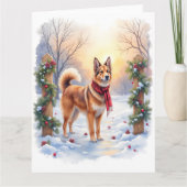 Watercolor Belgian Tervuren Garland Christmas カード (正面)