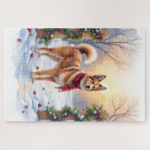 Watercolor Belgian Tervuren Garland Christmas ジグソーパズル (横)