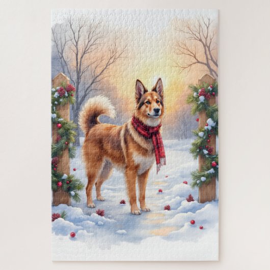 Watercolor Belgian Tervuren Garland Christmas ジグソーパズル (縦)
