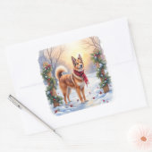 Watercolor Belgian Tervuren Garland Christmas スクエアシール (封筒)