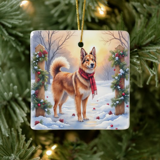 Watercolor Belgian Tervuren Garland Christmas セラミックオーナメント (ツリー)