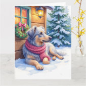 Watercolor Bergamasco Shepherd Cabin Christmas カード (黄色い花)