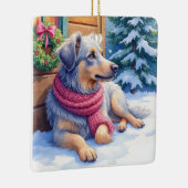 Watercolor Bergamasco Shepherd Cabin Christmas セラミックオーナメント (右)