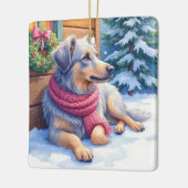 Watercolor Bergamasco Shepherd Cabin Christmas セラミックオーナメント (左)