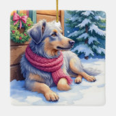 Watercolor Bergamasco Shepherd Cabin Christmas セラミックオーナメント (裏面)