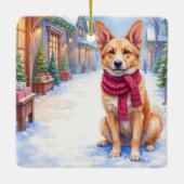 Watercolor Berger Picard Village Square Christmas  セラミックオーナメント (裏面)