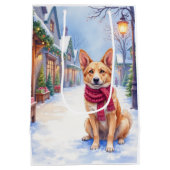Watercolor Berger Picard Village Square Christmas  ミディアムペーパーバッグ (裏面)