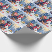 Watercolor Bernese Mountain Dog Sleigh Christmas ラッピングペーパー (角)