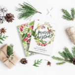 Watercolor Berries and Greenery Wreath Holiday シーズンカード<br><div class="desc">Merriest Christmas watercolor floral Holiday card. Beautiful watercolour painted foliage and modern script text. Part of a collection.</div>