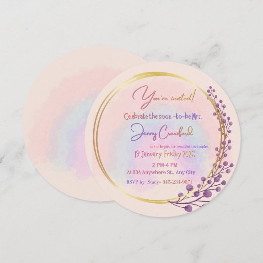 Watercolor Berries Circular Bridal Shower Invitati 招待状 (正面/裏面)