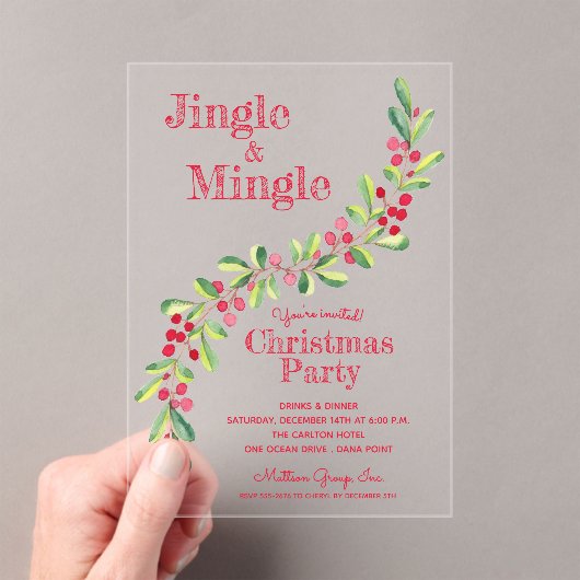 Watercolor Berries Greenery Christmas アクリル招待状 (インサイチュ (ポータブル))