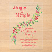 Watercolor Berries Greenery Christmas アクリル招待状 (正面)