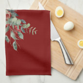 Watercolor Berries/Greenery Merry Christmas キッチンタオル (四つ折り)