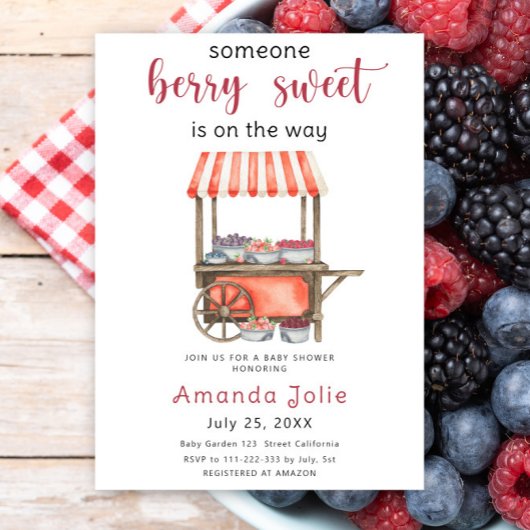 Watercolor Berry Sweet Berries Baby Shower 招待状