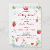 Watercolor Berry Sweet Strawberries Baby Shower 招待状 (正面)