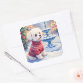 Watercolor Bichon Frise Festive Fountain Christmas スクエアシール (封筒)