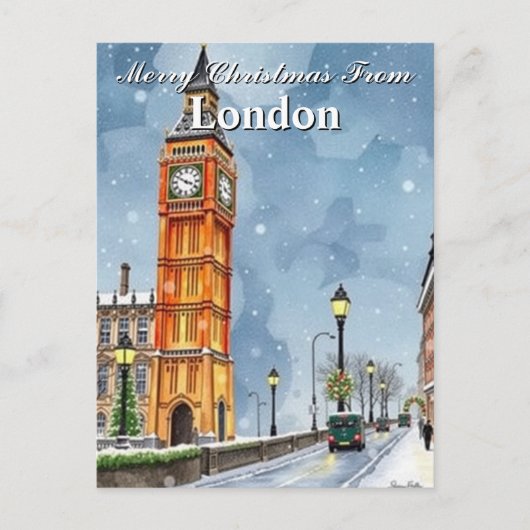 Watercolor Big Ben London Christmas Holidays ポストカード (正面)
