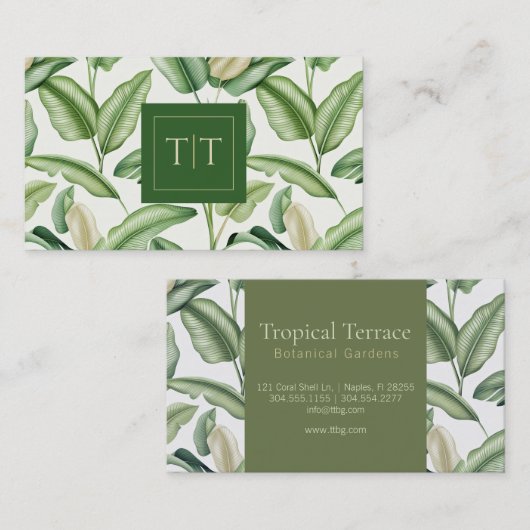 Watercolor Bird of Paradise Leaves Monogram  名刺 (正面/裏面)