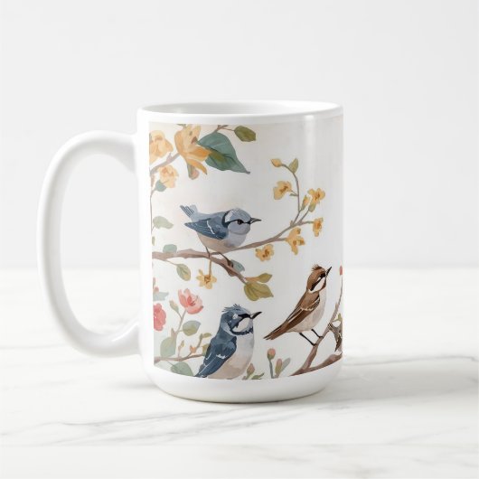 Watercolor Birds in Bloom コーヒーマグカップ (左)