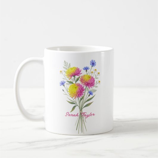 Watercolor Birth Flower Chrysanthemum Custom コーヒーマグカップ (左)