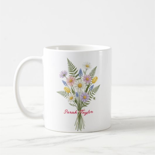 Watercolor Birth Flower Daisy Personalized Mug コーヒーマグカップ (左)