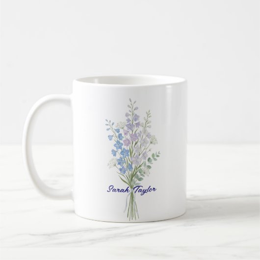 Watercolor Birth Flower Larkspur Custom コーヒーマグカップ (左)