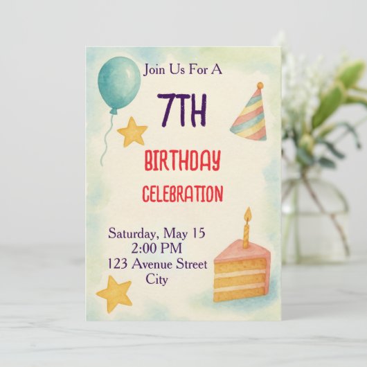 Watercolor Birthday Celebration 招待状 (スタンド正面)