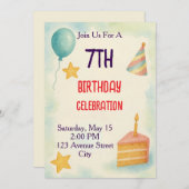 Watercolor Birthday Celebration 招待状 (正面/裏面)