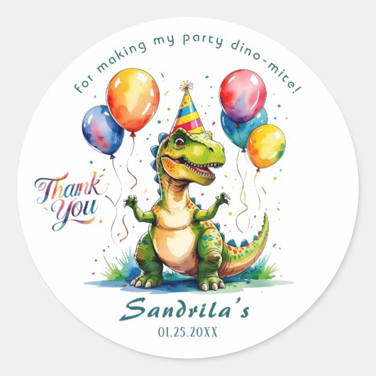 Watercolor BIRTHDAY Dinosaur Sticker  ラウンドシール (正面)