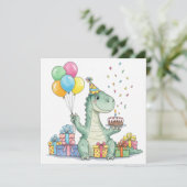 Watercolor Birthday Dinosaur with Party Hat カード (スタンド正面)