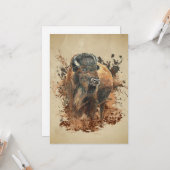 Watercolor Bison Buffalo Animal Wildlife Nature  カード (正面/裏面インサイチュ)