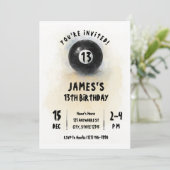 Watercolor Black 8 Ball Billard Party Birthday 招待状 (スタンド正面)