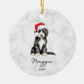 Watercolor Black and White Phantom Goldendoodle セラミックオーナメント (正面)