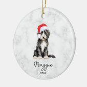 Watercolor Black and White Phantom Goldendoodle セラミックオーナメント (左)