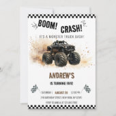 Watercolor Black Boom Crash Monster Truck Bash 招待状 (正面)