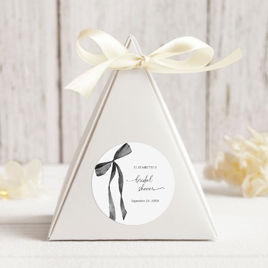 Watercolor Black Coquette Bow Bridal Shower ラウンドシール