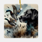 Watercolor Black Labrador And Ducks セラミックオーナメント (正面)