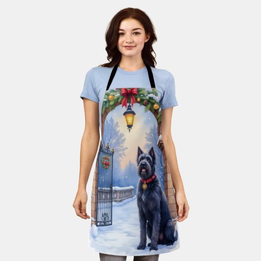 Watercolor Black Russian Terrier Iron Christmas エプロン (着用した状態)