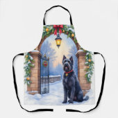 Watercolor Black Russian Terrier Iron Christmas エプロン (正面)