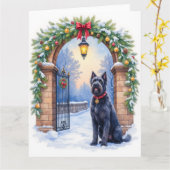 Watercolor Black Russian Terrier Iron Christmas カード (黄色い花)