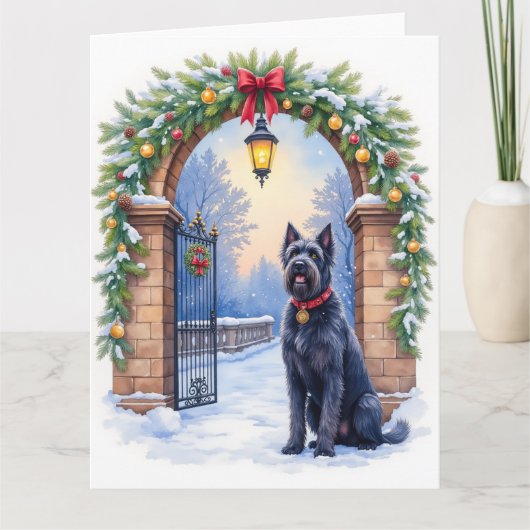 Watercolor Black Russian Terrier Iron Christmas カード (正面)
