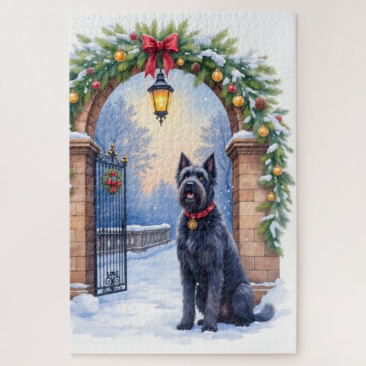 Watercolor Black Russian Terrier Iron Christmas ジグソーパズル (縦)