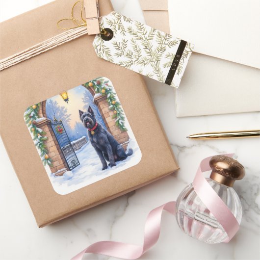 Watercolor Black Russian Terrier Iron Christmas スクエアシール (ギフト)