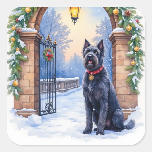 Watercolor Black Russian Terrier Iron Christmas スクエアシール (正面)