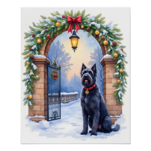 Watercolor Black Russian Terrier Iron Christmas ポスター (正面)