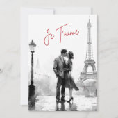 Watercolor Black White Paris Je T'aime Valentine's シーズンカード (正面)