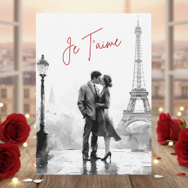 Watercolor Black White Paris Je T'aime Valentine's シーズンカード