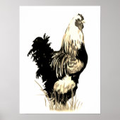 Watercolor Black White Rooster Chicken Farm Bird ポスター (正面)