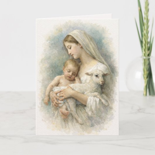 Watercolor  Blessed Virgin Mary Jesus Lamb カード (正面)