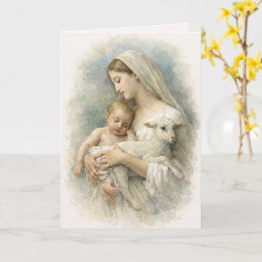 Watercolor  Blessed Virgin Mary Jesus Lamb カード (黄色い花)